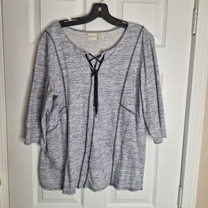 Zenergy By Chicos Women's Heathered Blue Lace-Up Blouse Size 2 Large